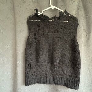 Topshop Gray Crew Neck Sweater Distressed Knit